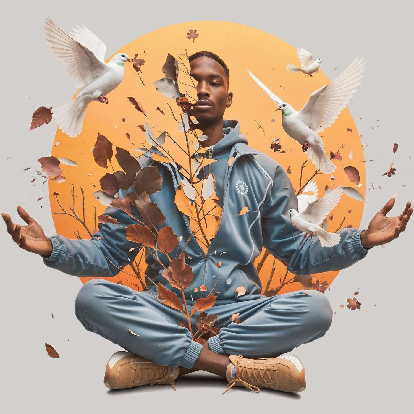 Portrait-Doppelbelichtung mit Tauben und Herbstlaub, Sinnbild für den Kanibeli Podcast